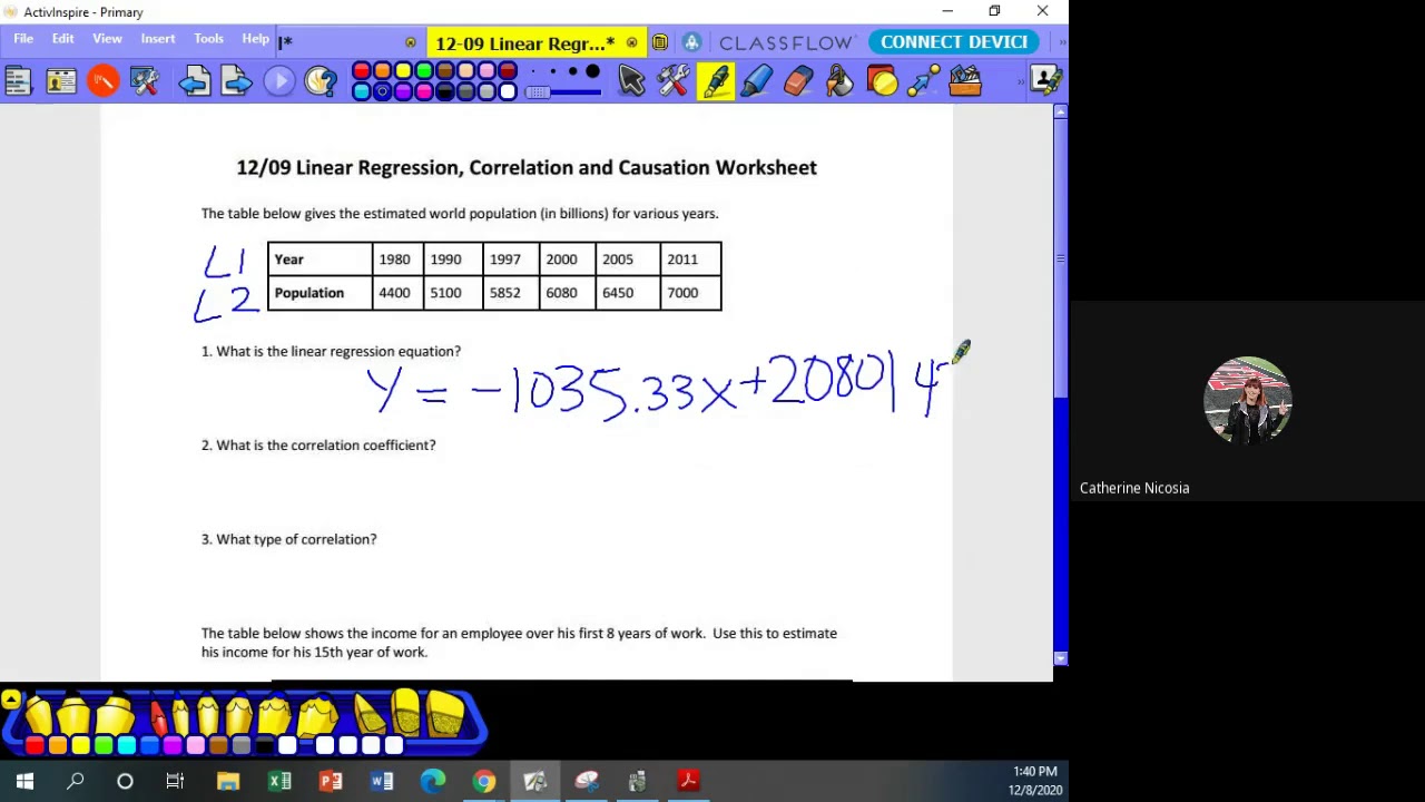 12/9 Linear Regression (Algebra 1)