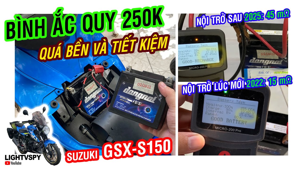 Suzuki GSX-S150 bình ắc quy 4 năm hư Pinaco dongnai PTZ6L ISS tiếp tục thay mới | Lightvspy