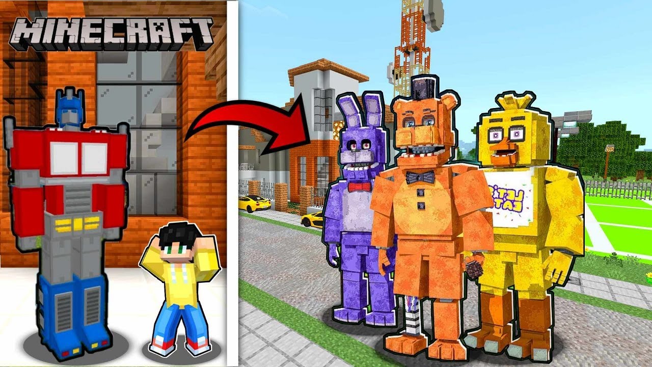 REALISTIC OPTIMUS PRIME SINAGIP ang UWU VILLAGE sa FNAF MONSTERS sa Minecraft PE