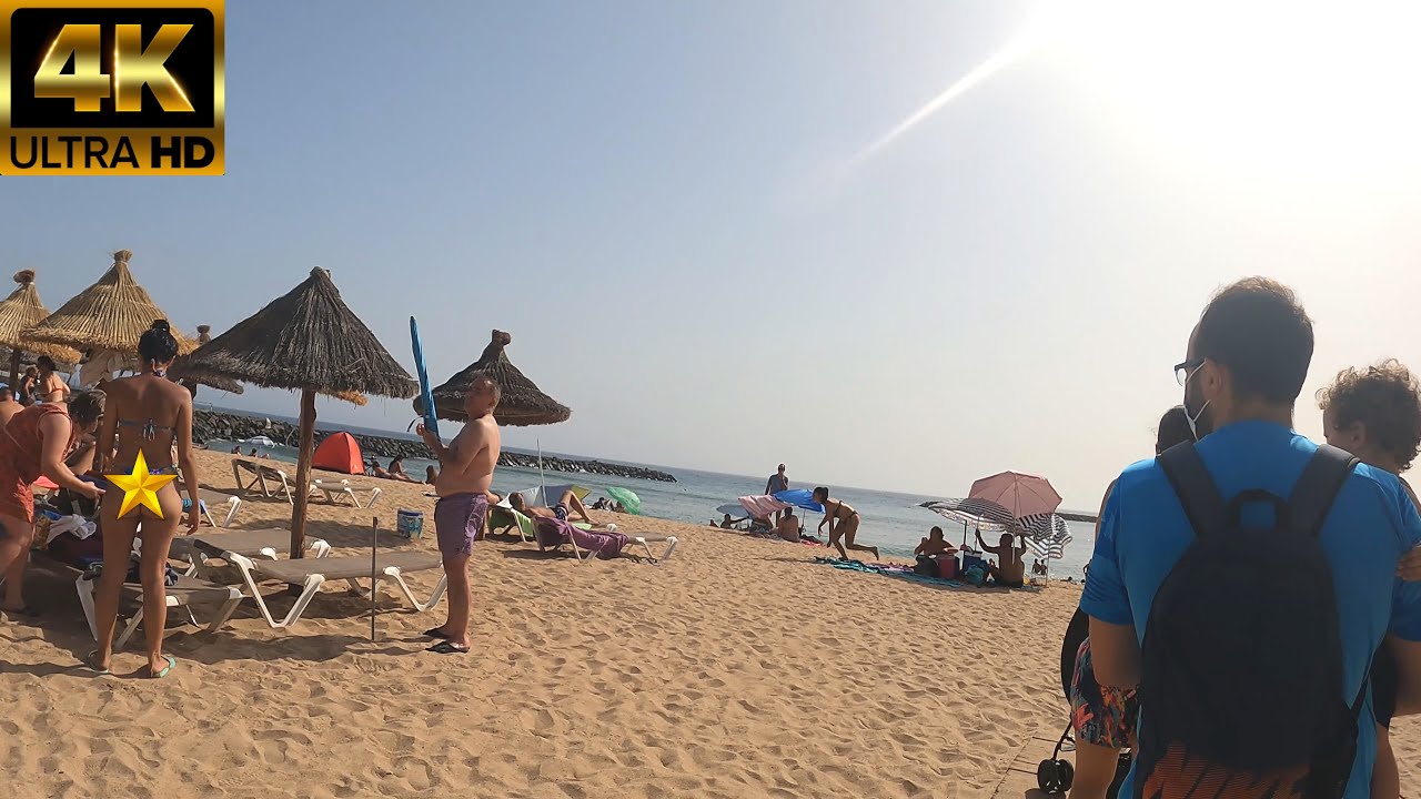 TENERIFE 4K | BEACH WALK - Playa del Camisón [Spain August 2021] 🏖️ Playa de las Américas☀️
