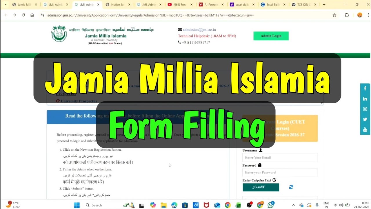 How To Register In Jamia Millia Islamia For Courses Offered Through Cuet Ug 2026 | JMI Registration