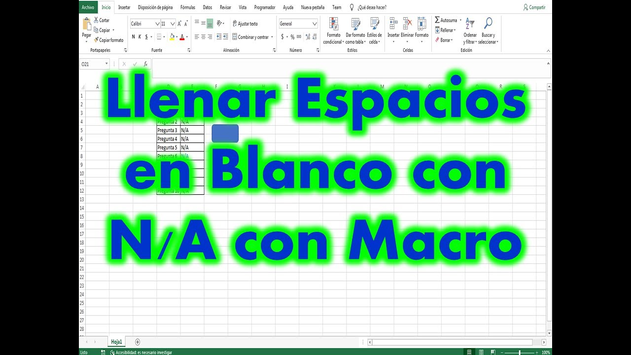 Como llenar espacios en blanco con un macro en excel