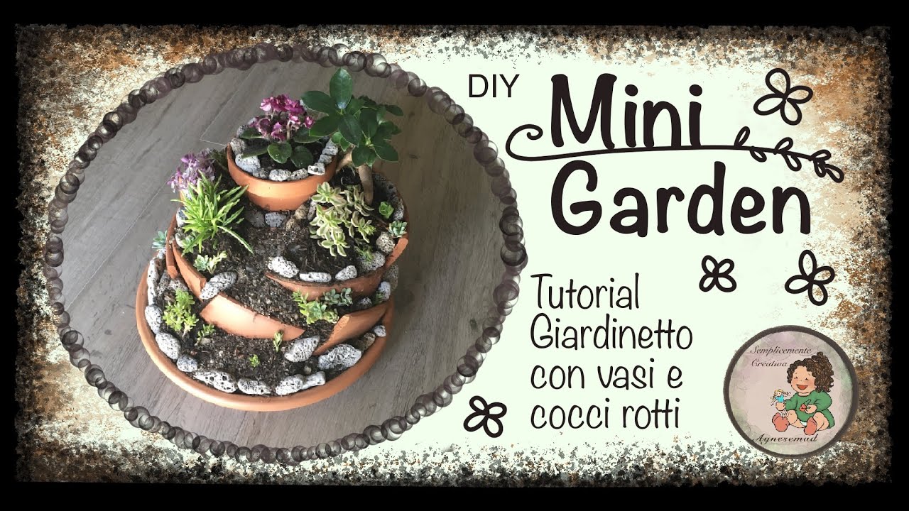 Mini Garden. Giardinetto con vasi e cocci rotti. Riciclare cocci e vasi rotti.