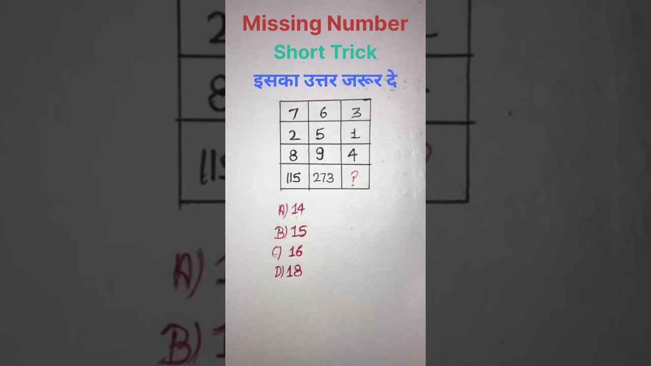 Missing Number important question with MCQ exam में पूछे गए सवाल!!