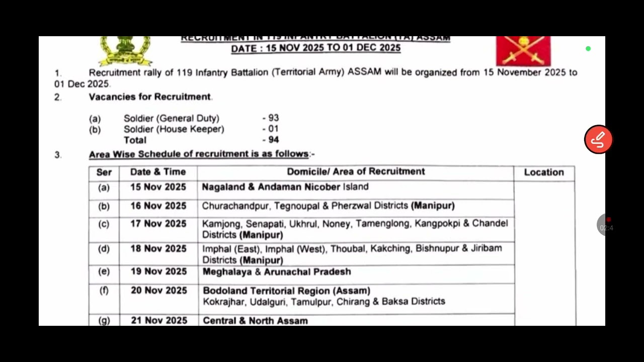 TA Army Recruitment Rally 119 Infantry Battalion Assam Regiment 2025