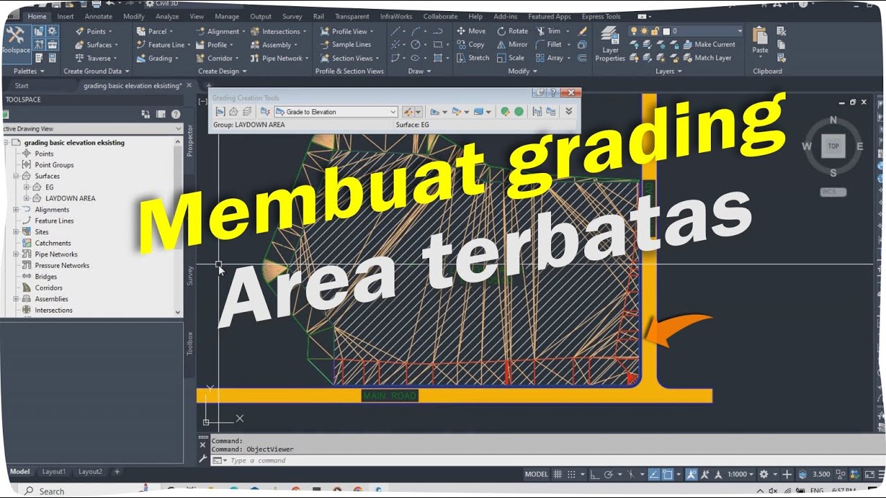 Cara membuat grading dengan area terbatas di civil 3d | grading elevation existing