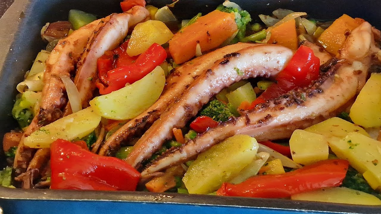 Polvo no forno com verduras 