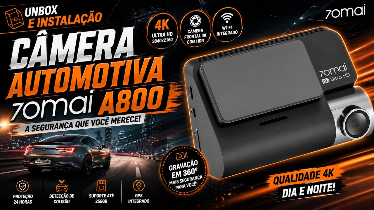 Unboxing e Instalação da Câmera Automotiva 70mai A800 | A Melhor Dash Cam 4K para Seu Carro!