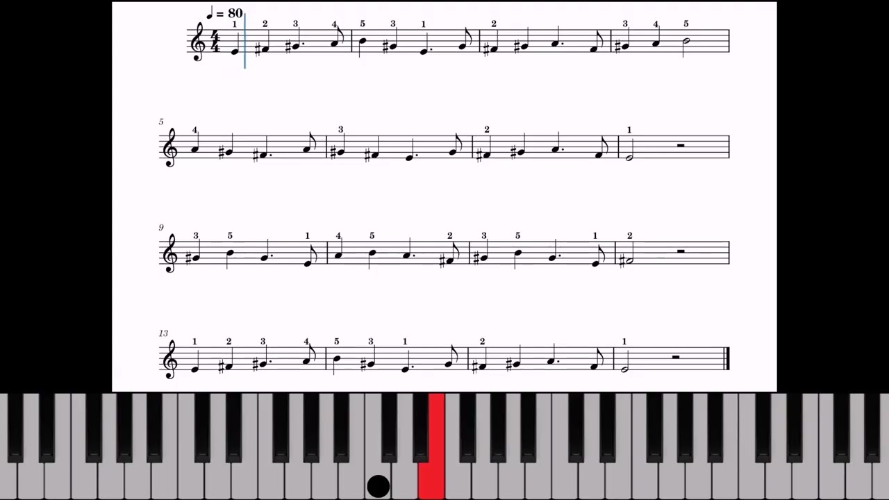 🎹Ejercicio 83,  F#, G#. (Extensión E-B). Negra con Puntillo. Clave de Sol. (Mano Derecha).