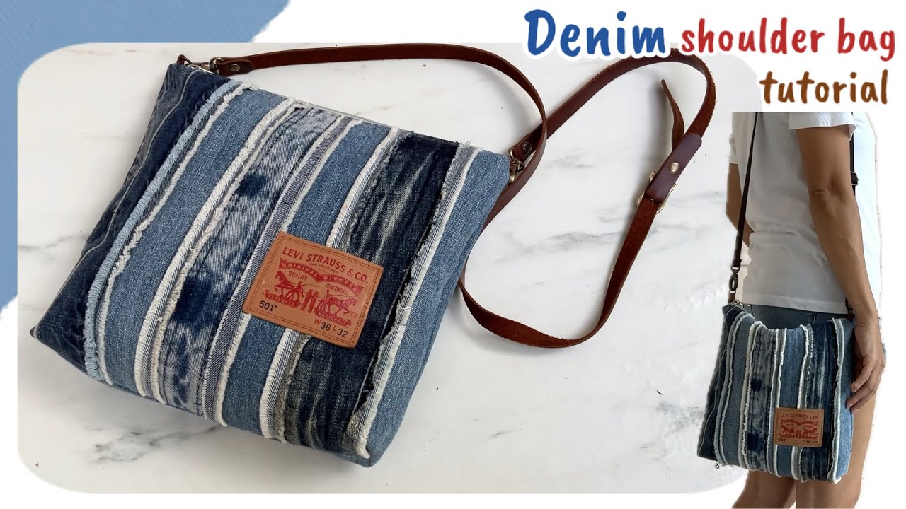 Sewing diy denim shoulder bag from scrap old jeans , hobo bag tutorial , how to sew shoulder bag