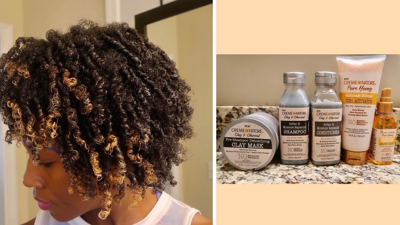 CREME OF NATURE  Clay & Charcoal & Pure Honey  Review | Finger Coil Tutorial
