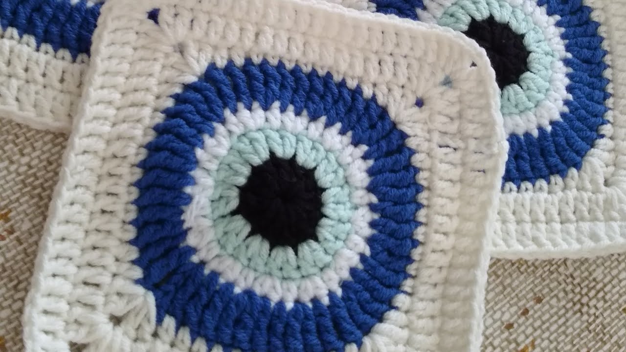 Nazar Boncuğu Motif Yapılışı / Nazar Boncuklu Kare Motif / Crochet