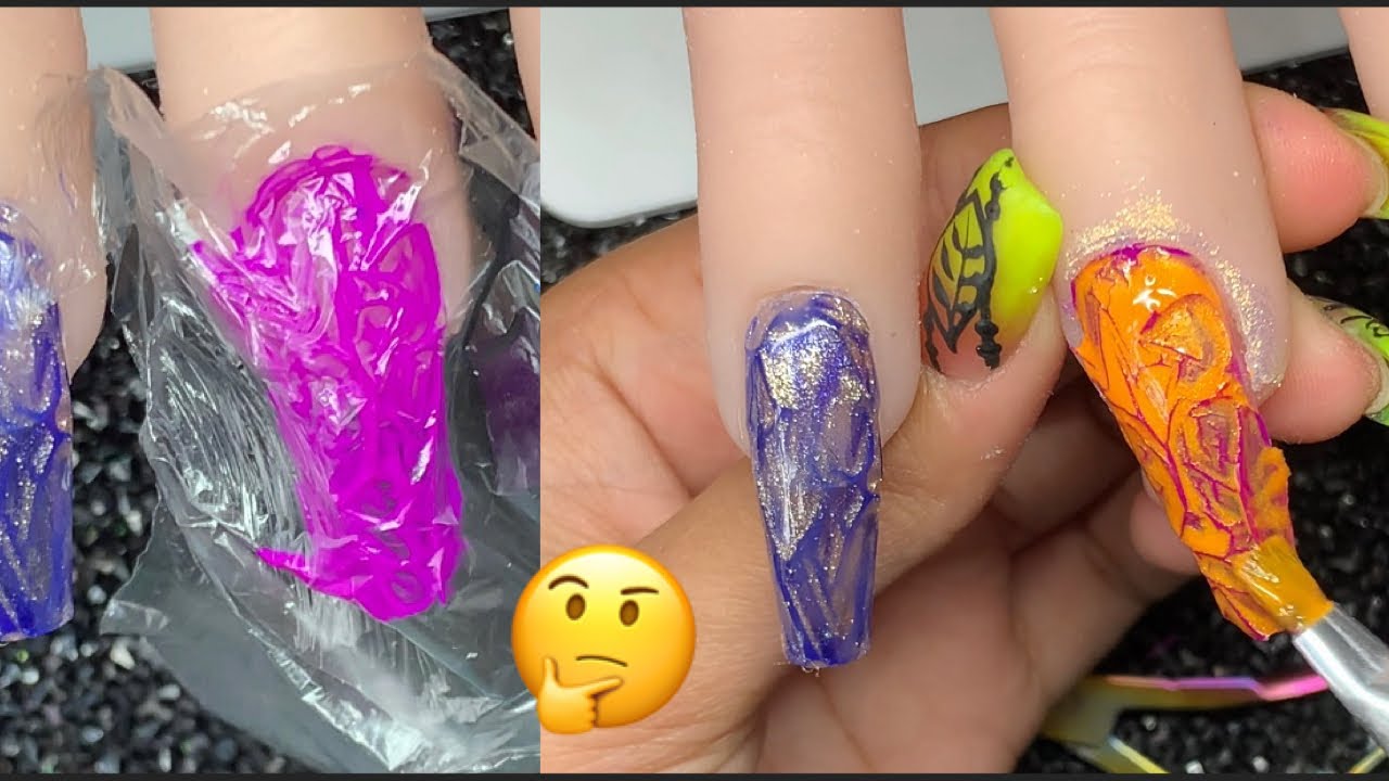 TRYING PLASTIC WRAP NAILS!! New marble technique??? | Nails by Kamin