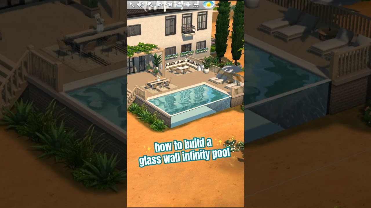 Как построить бассейн-инфинити со стеклянной стеной в The Sims 4 