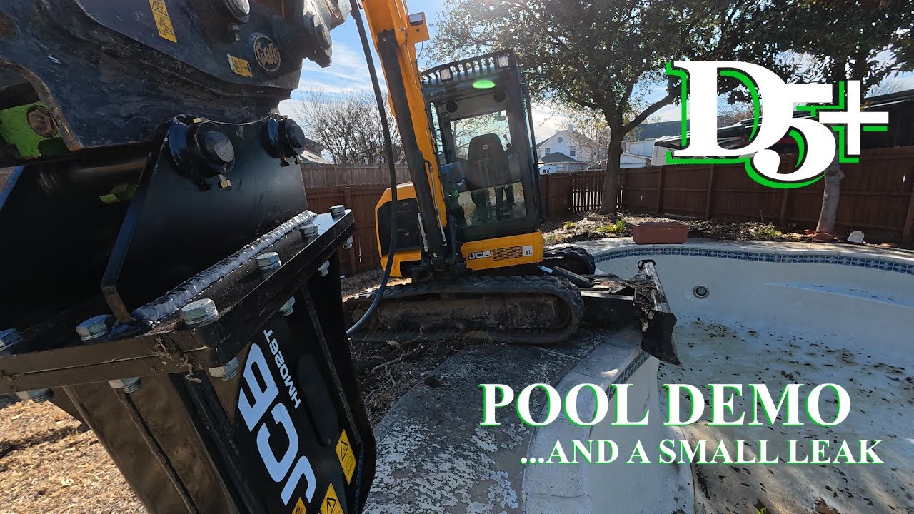 JCB 55Z & HM026T Hammer Take on Pool Demolition – Unexpected Hydraulic Leak!