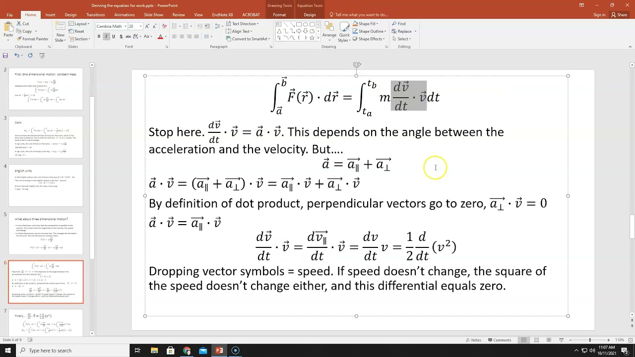 Derivation of the equation for work
