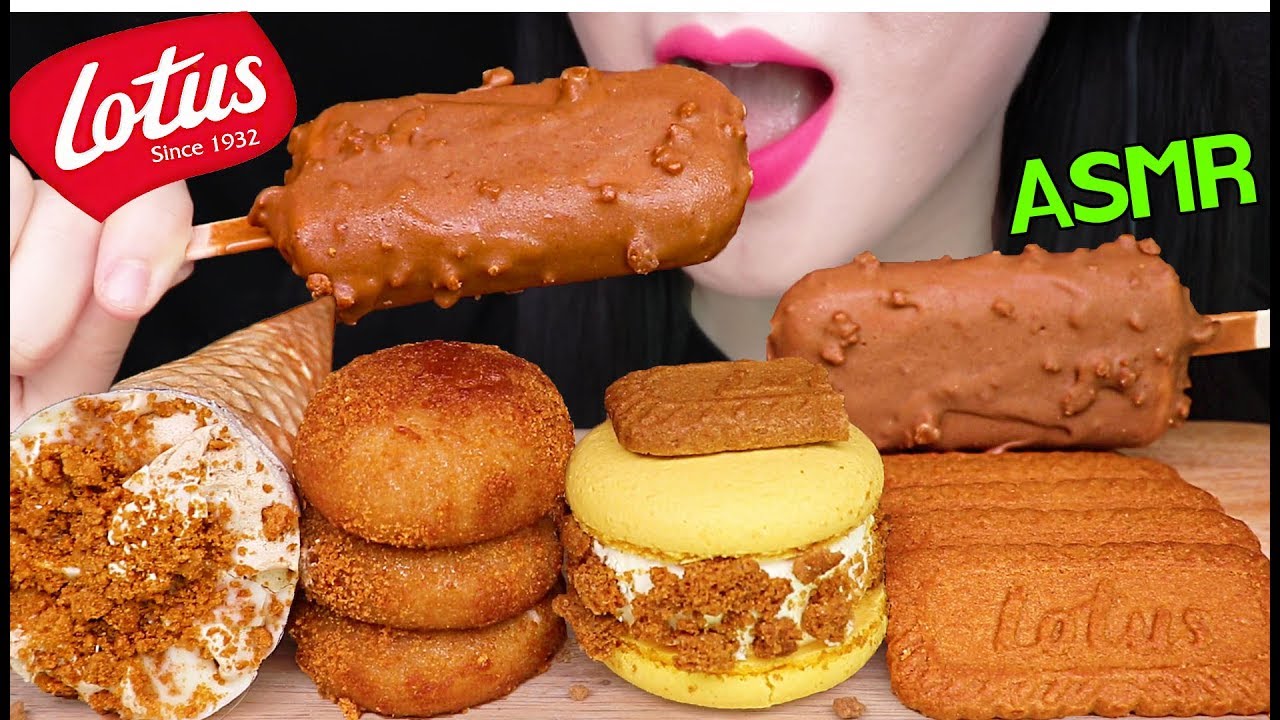 ASMR LOTUS ICE CREAM BAR, CONE, COOKIE RICE CAKE, MACARON 로투스 아이스크림, 로투스 쿠키 찰떡, 마카롱 먹방 EATING SOUNDS