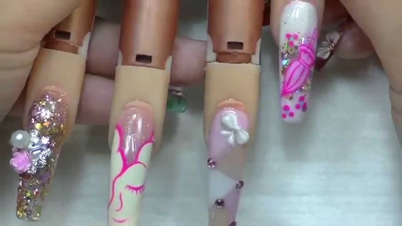 Uñas Acrílicas: Rose Gold,  Rostro, Sombrilla y Mano alzada