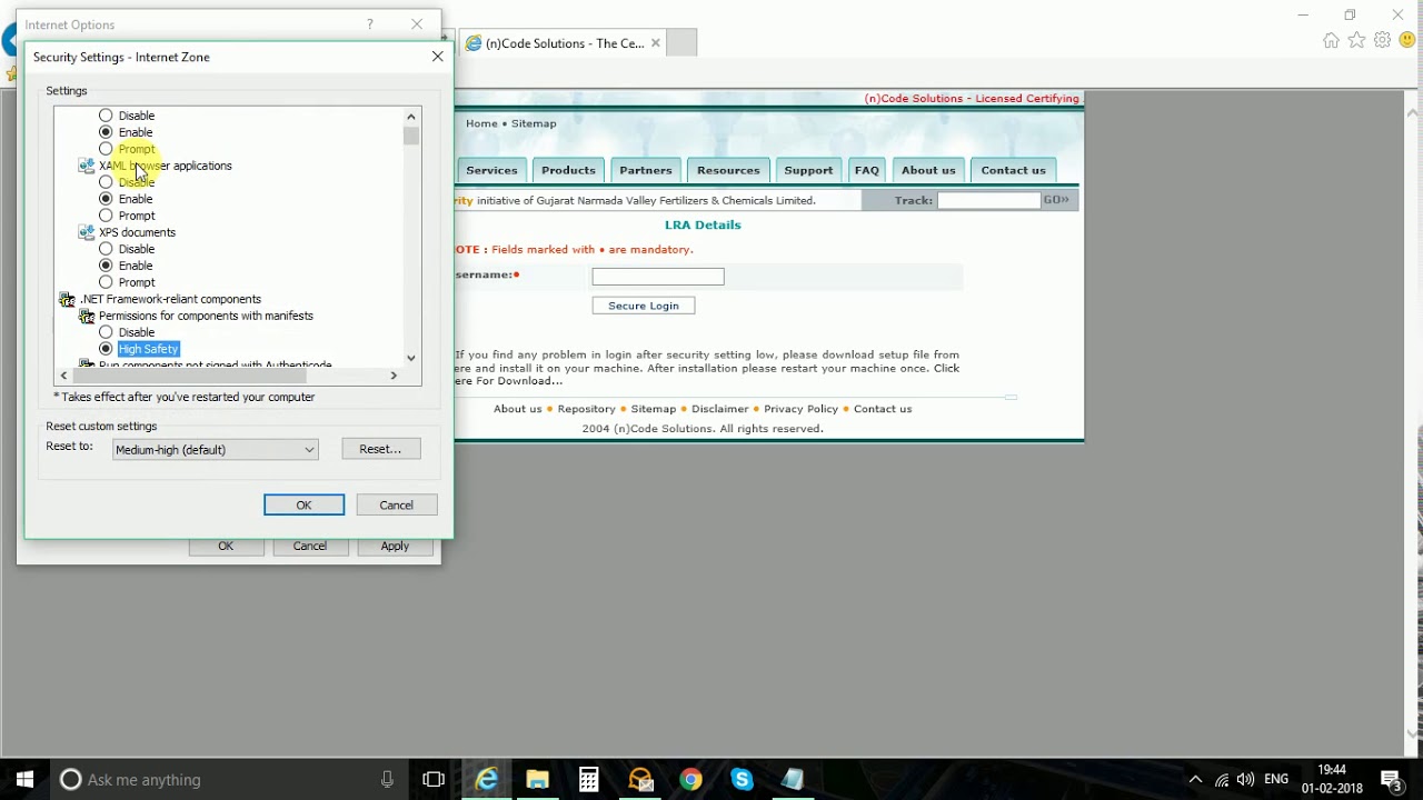 internet explorer setting for digital signature certificate