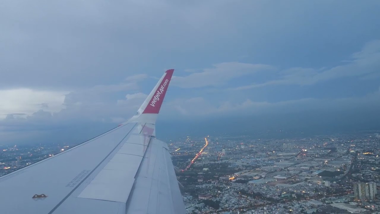 Landing in Ho Chi Minh at Dusk – VietJet VJ898 from Bali | Window Seat 23F