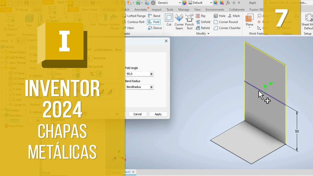Usando o comando Fold (Dobrar) | Inventor 2024 Chapas Metálicas
