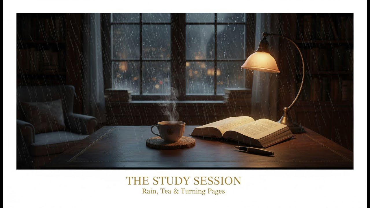 Midnight Study Session 🕯️ | Heavy Rain, Page Turning & Tea Pouring | 1 Hour Dark Academia ASMR