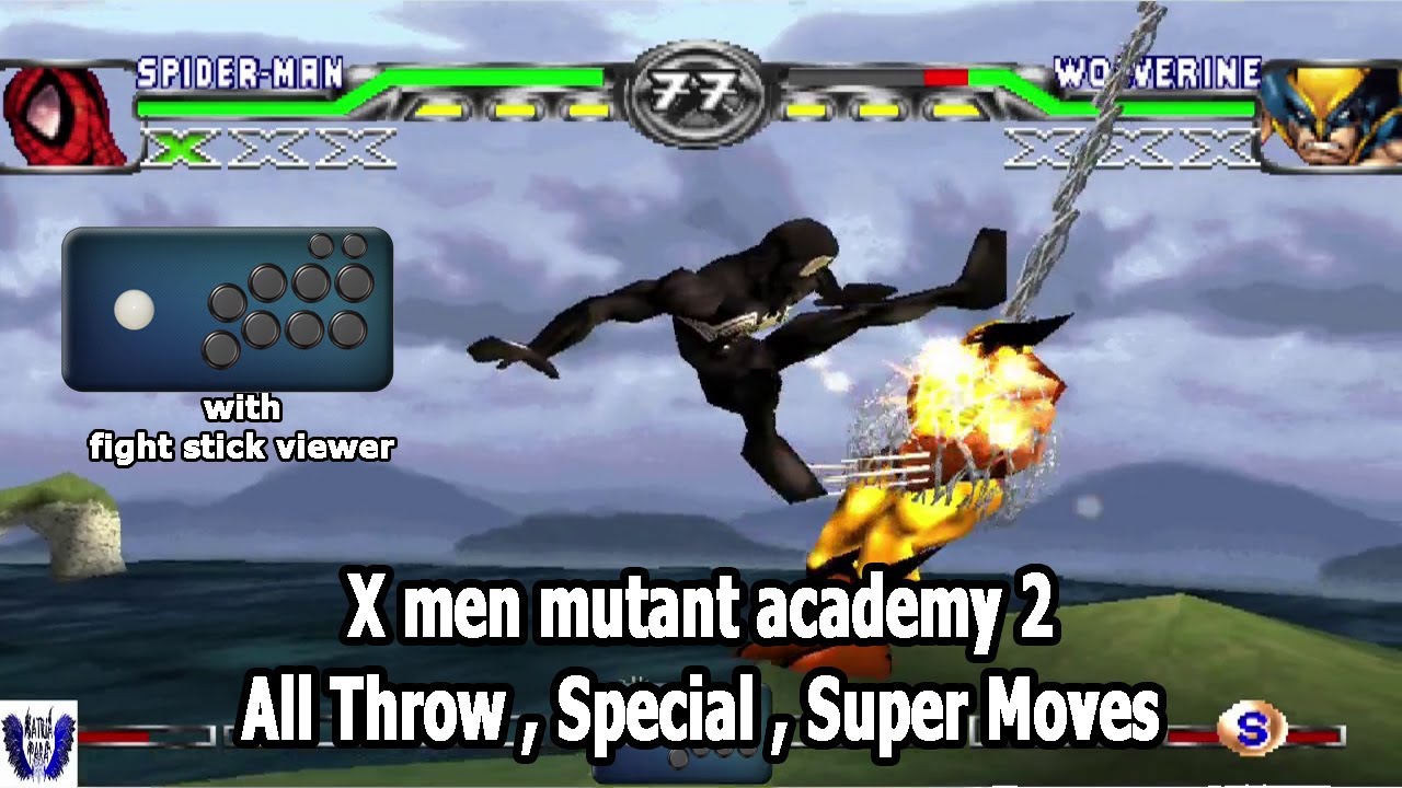 X men mutant academy 2 all Throw , Special , Super Moves [ 必殺技集 ] With fight stick motion