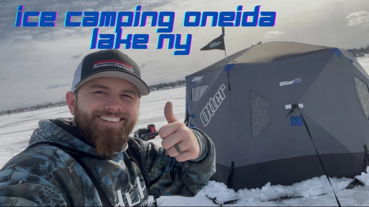 Ice camping and walleye fishing Oneida Lake South Shore Boat Launch