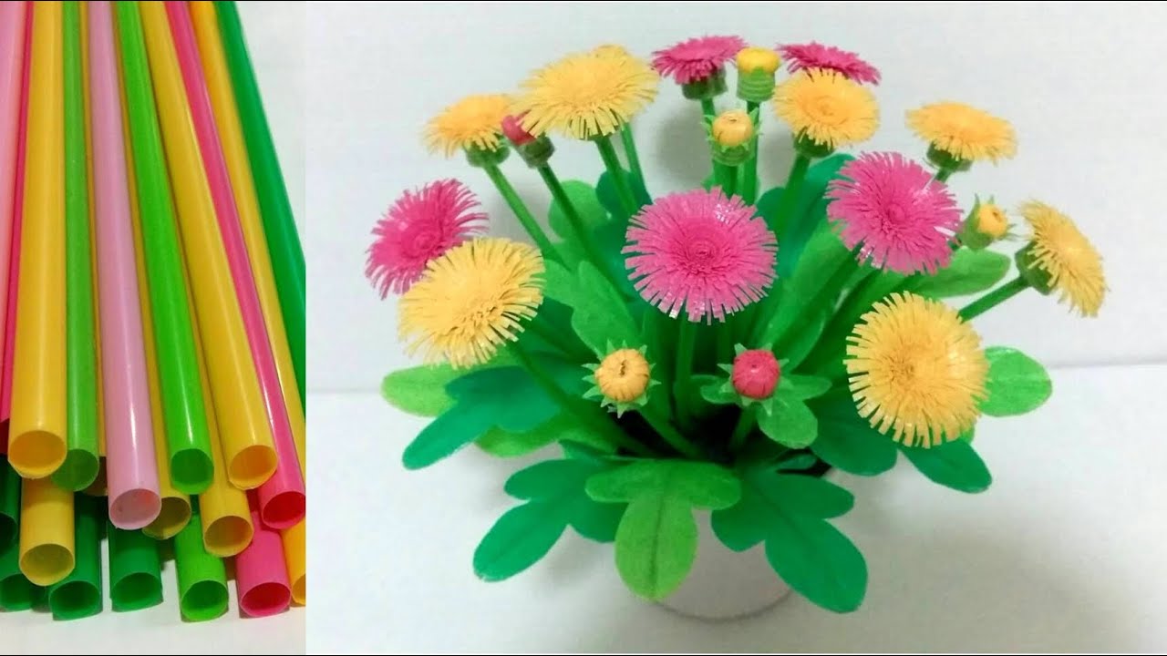 ดอกไม้จากหลอด ดอกเยอบีร่าจากหลอด by มายมิ้นท์ Gerbera flowers from straws.