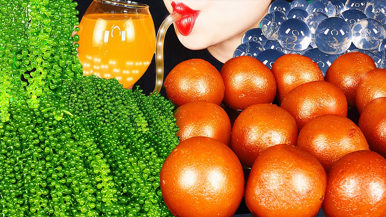 ASMR SEA GRAPES, GULAB JAMUN, VAMPIRE BOBA DRINKING SOUNDS 신기한 물 먹방SATISFYING CRUNCHY EATING SOUNDS