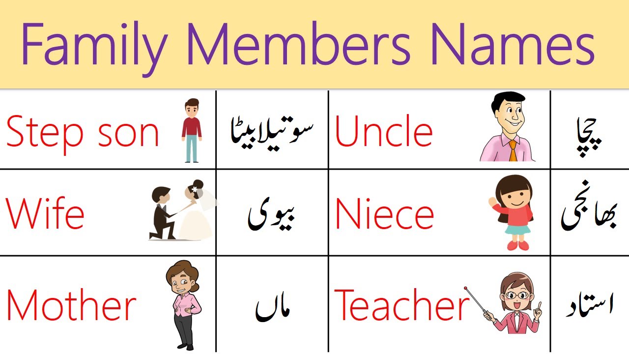 Family Members Names Vocabulary with Urdu Meanings | AW English
