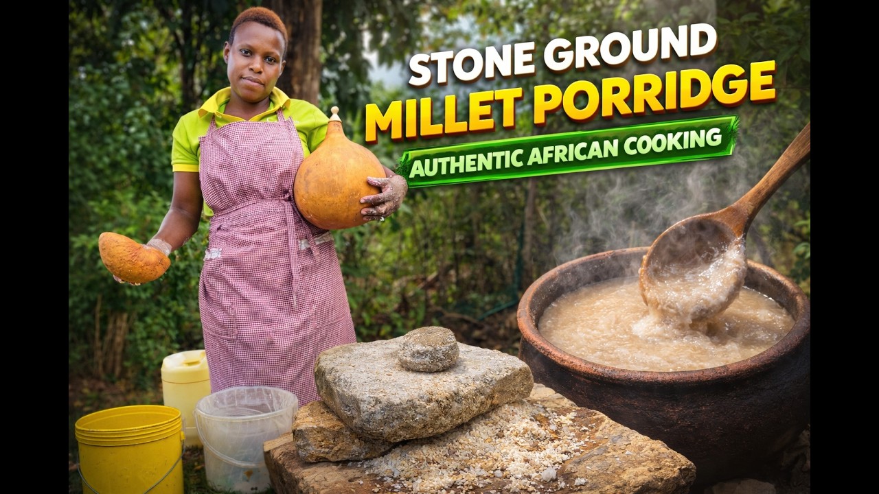 Traditional African Stone-Ground Millet Porridge 🥣 | Village Cooking