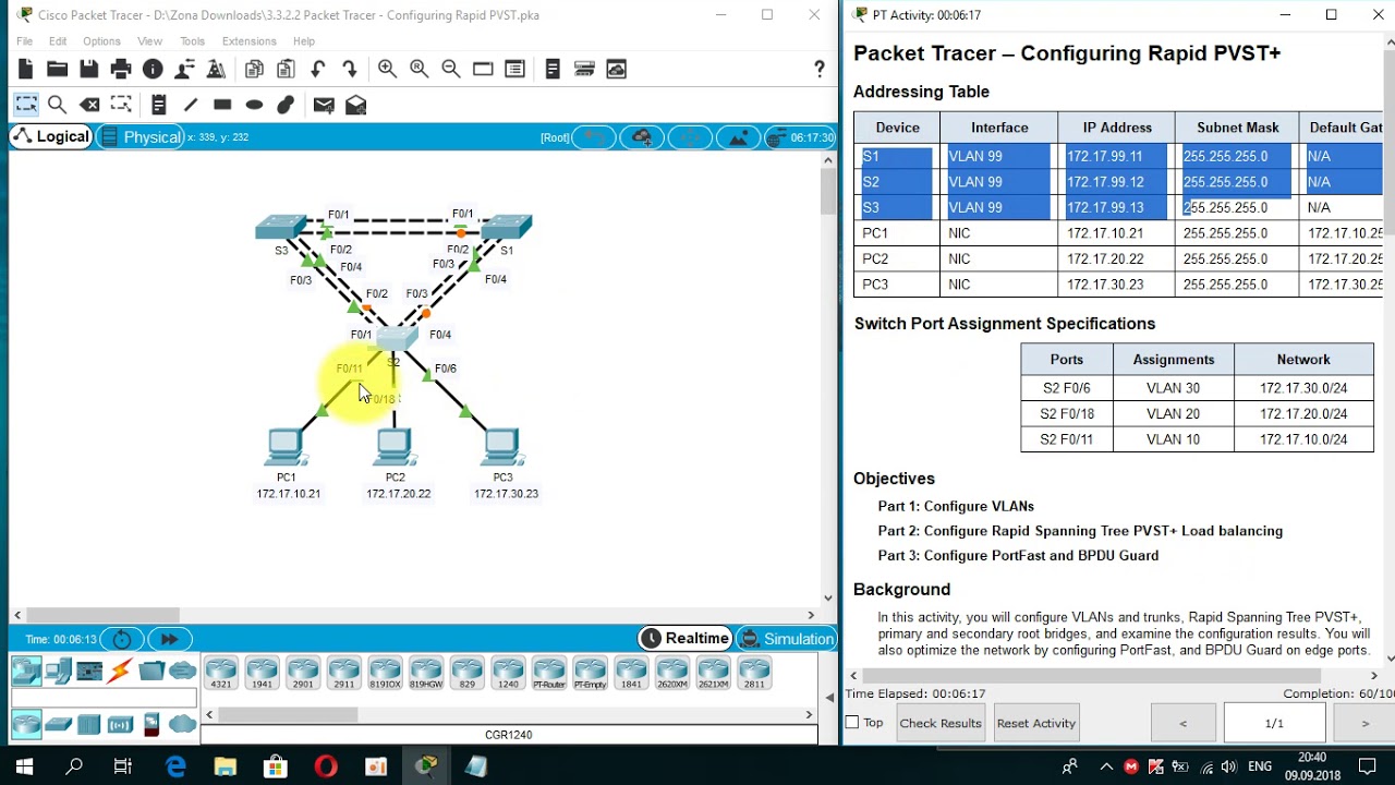 3.3.2.2 Packet Tracer - Configuring Rapid PVST