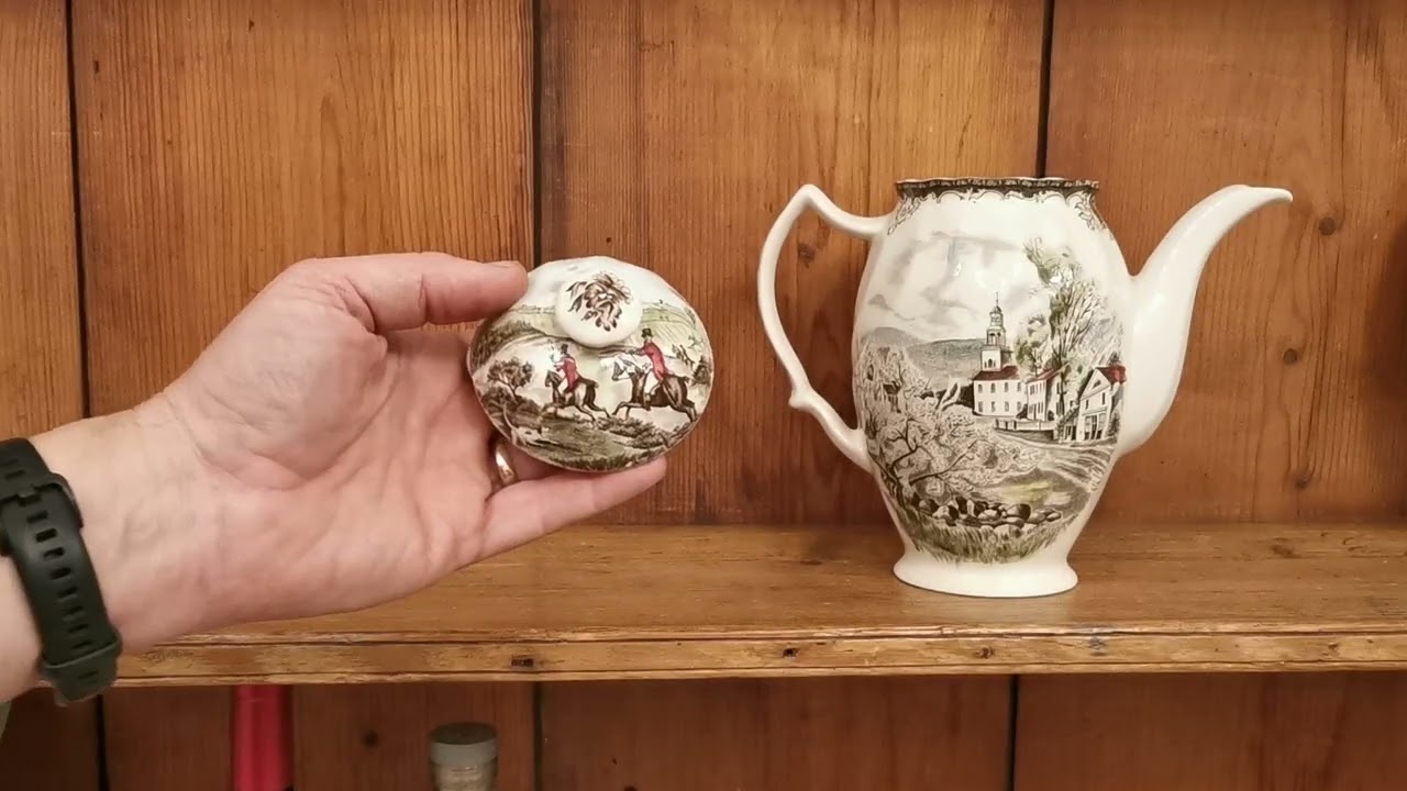 Johnson Brothers China The Friendly Village Coffee Pot with Hunting Scene Lid