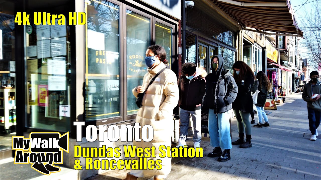 Beautiful sunny walk - Dundas West Station and Roncesvalles Village on March 19 2021 (4k video)