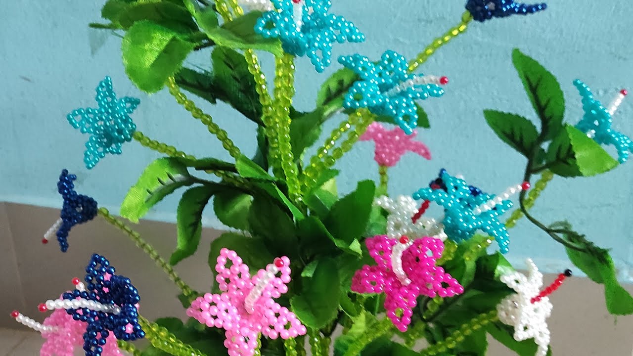 মুক্তা পুঁথি দিয়ে জবা ফুল গাছ তৈরি/How to make a beaded china rose tree.