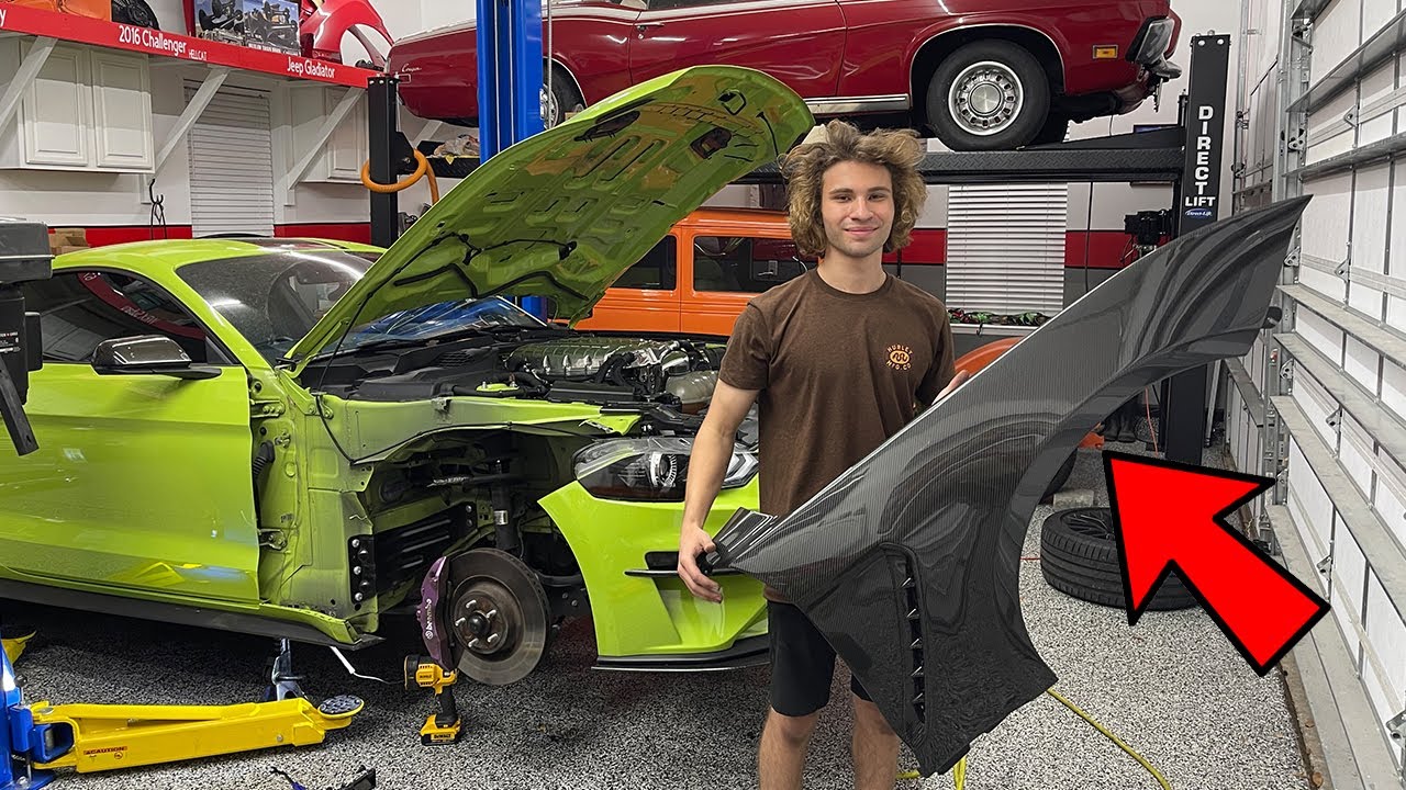 I HAD TO DRILL INTO $1,500 CARBON FIBER FENDERS TO MAKE THEM FIT! (GT350R CARBON FENDERS FOR SALLY)