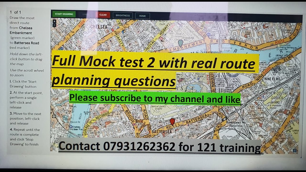 TFL topographical assessment,Mock test 2 with route planning exam questions