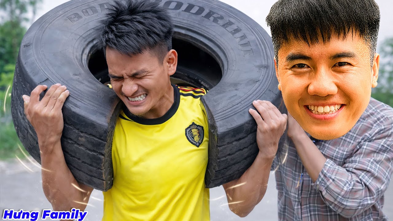 Hưng Troll | Thử Thách Nhấc Lốp Xe Oto 100Kg Lên Vai Không Dụng Cụ