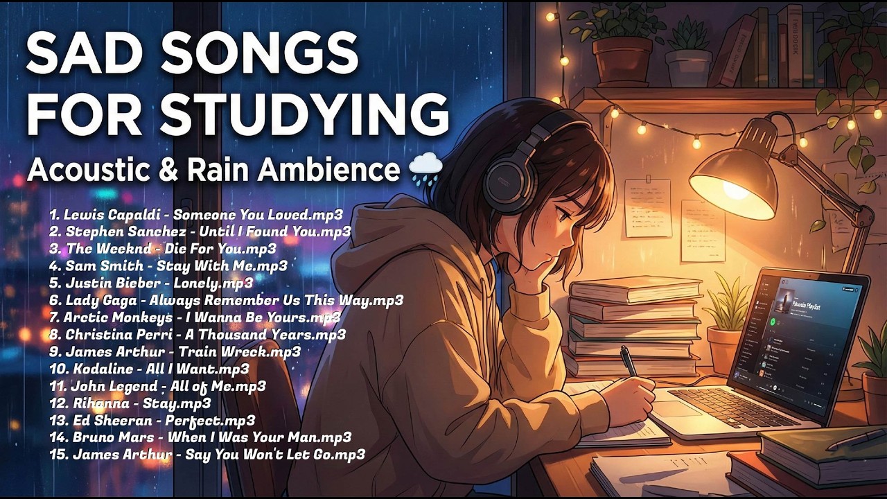 1 Hour Sad Songs for Studying 🌧️ (Acoustic Covers & Rain) - Lewis Capaldi, The Weeknd, Lady Gaga