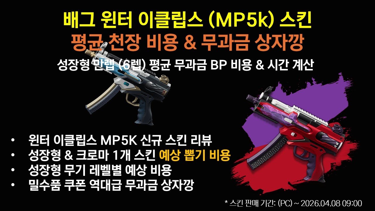 [성장형 스킨] 배그 윈터 이클립스 (MP5K) 성장형 스킨 출시 & 무과금 상자깡 (무과금 만렙 필요 BP량, 시간 정보)