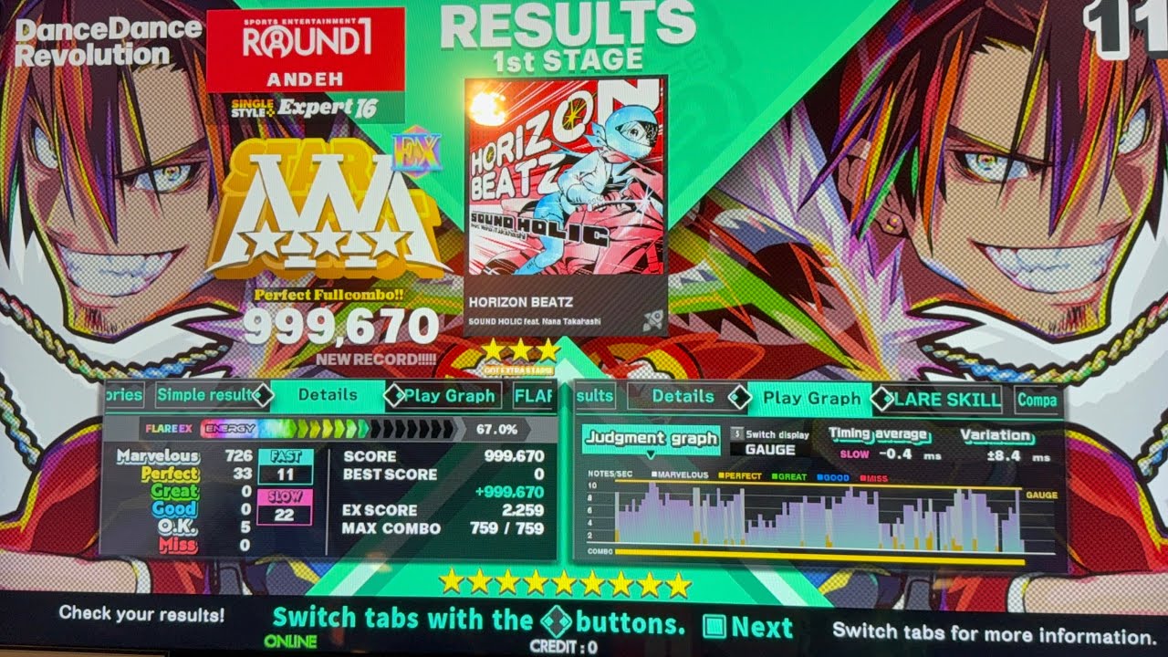 [DDR WORLD] HORIZON BEATZ (ESP-16) 999,670 PFC