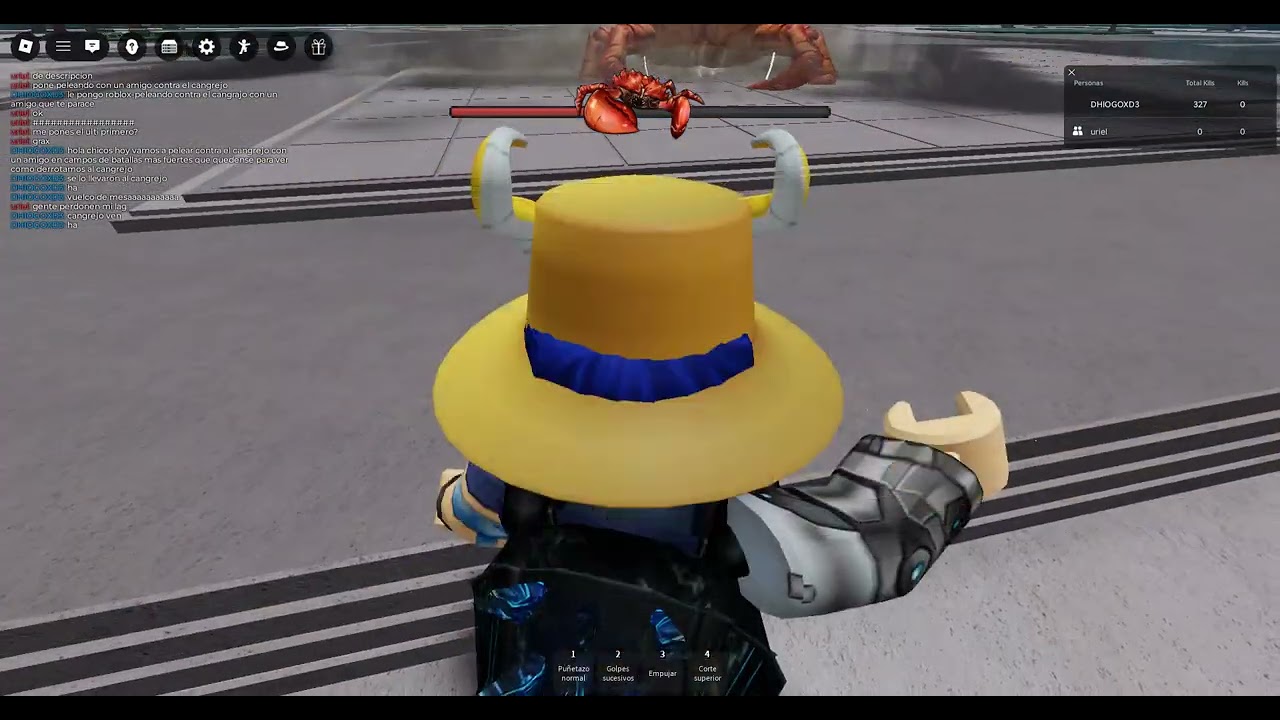 Roblox- peleando contra el cangrejo con un amigo en campos de batallas mas fuertes