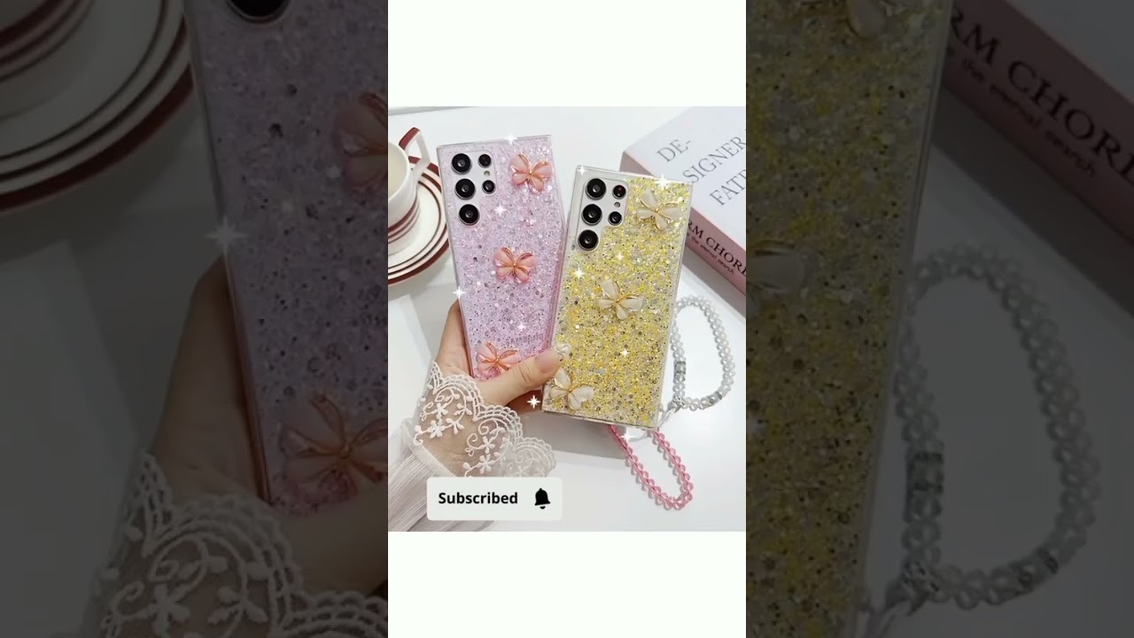 ✨ Three Sparkling Butterfly Crystal Chain Phone Cases | Samsung Galaxy S22-S24 | Link in Description
