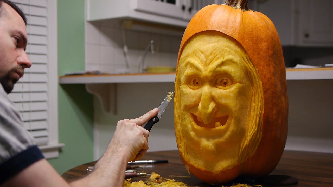 3D Pumpkin Carving - "The Old Hag" - (time lapse)