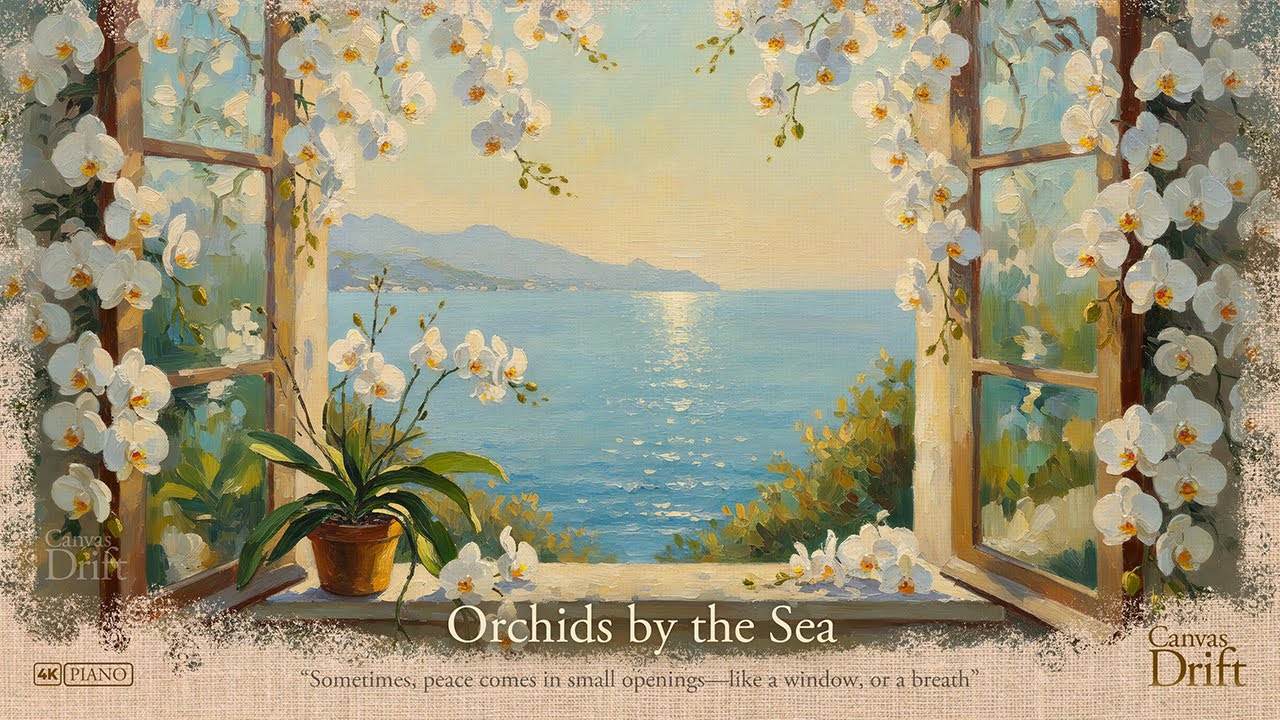 🌿 Orchids by the Sea – Soft Piano & Gentle Ocean Light | A Peaceful Hour for Relaxation & Calm 🌊🎶