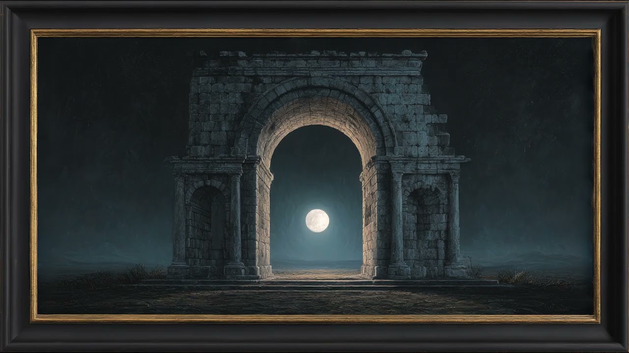 Moonlight Ancient Ruins Painting | TV Art with Gold Frame | Artistic Screensaver | 8 Hours