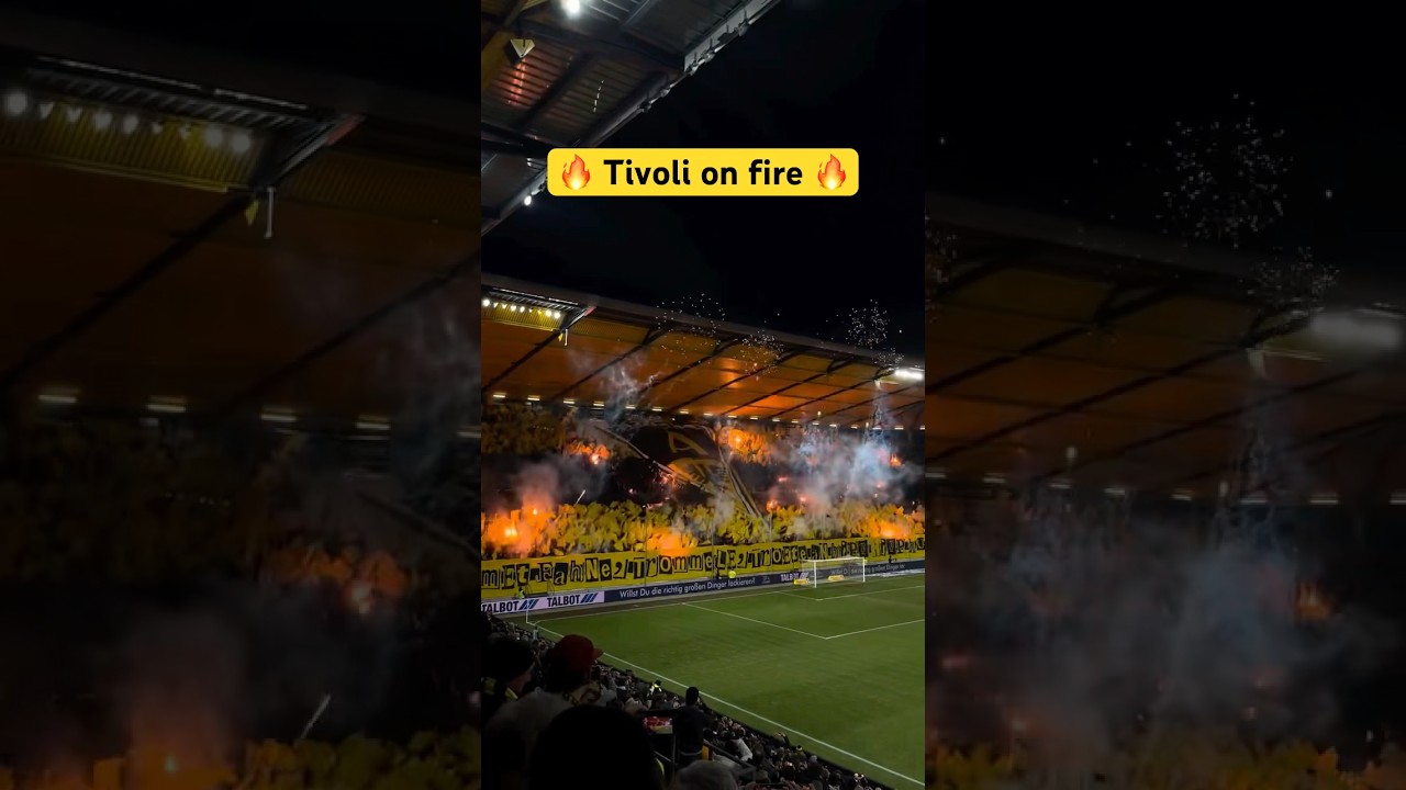 🟡⚫️🔥 Aachener Tivoli on fire! Pyro Choreo der Alemannia Aachen Fans. #alemanniaaachen #3liga #pyro