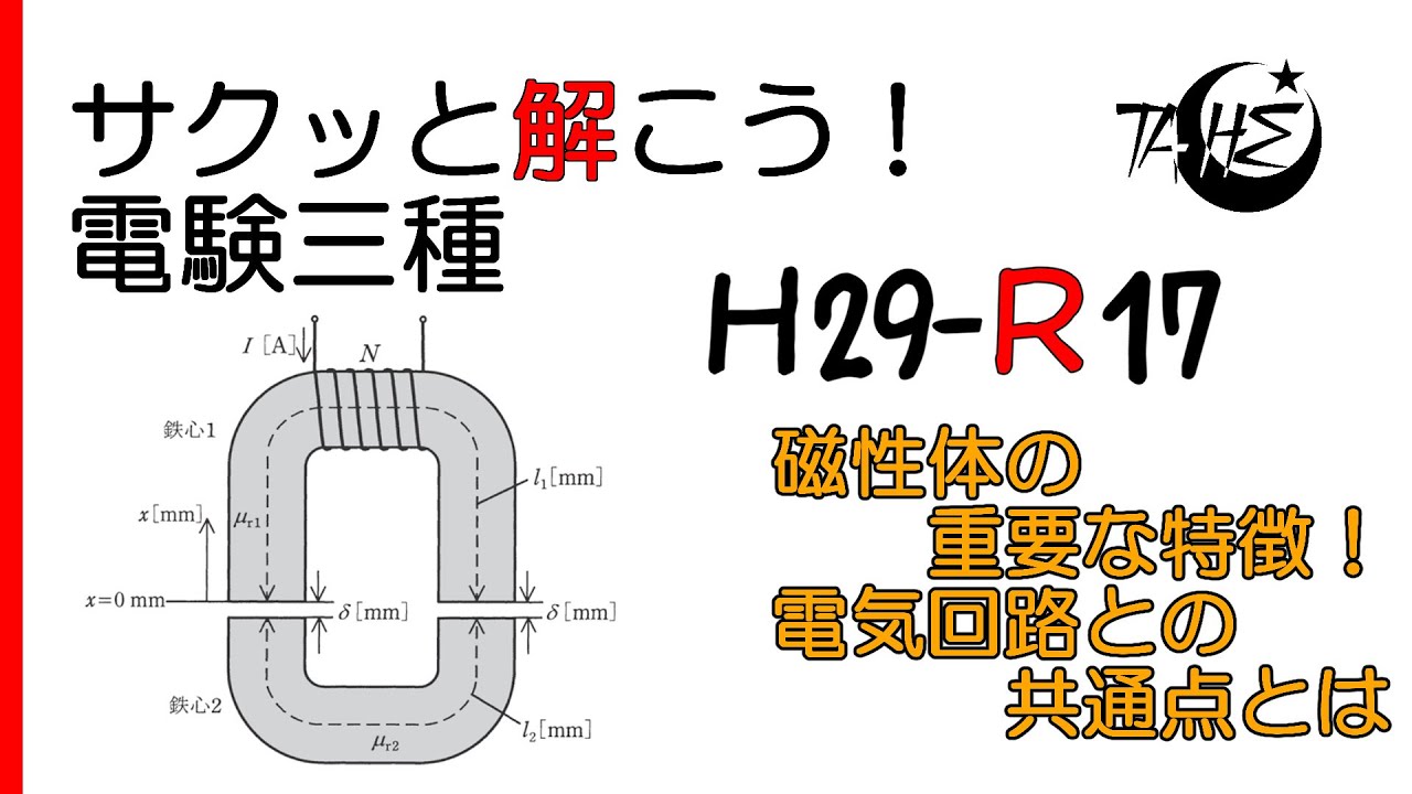【電験三種】平成29年度 理論 問17【磁気回路:磁性体の特徴 電気回路と磁気回路の類似性】