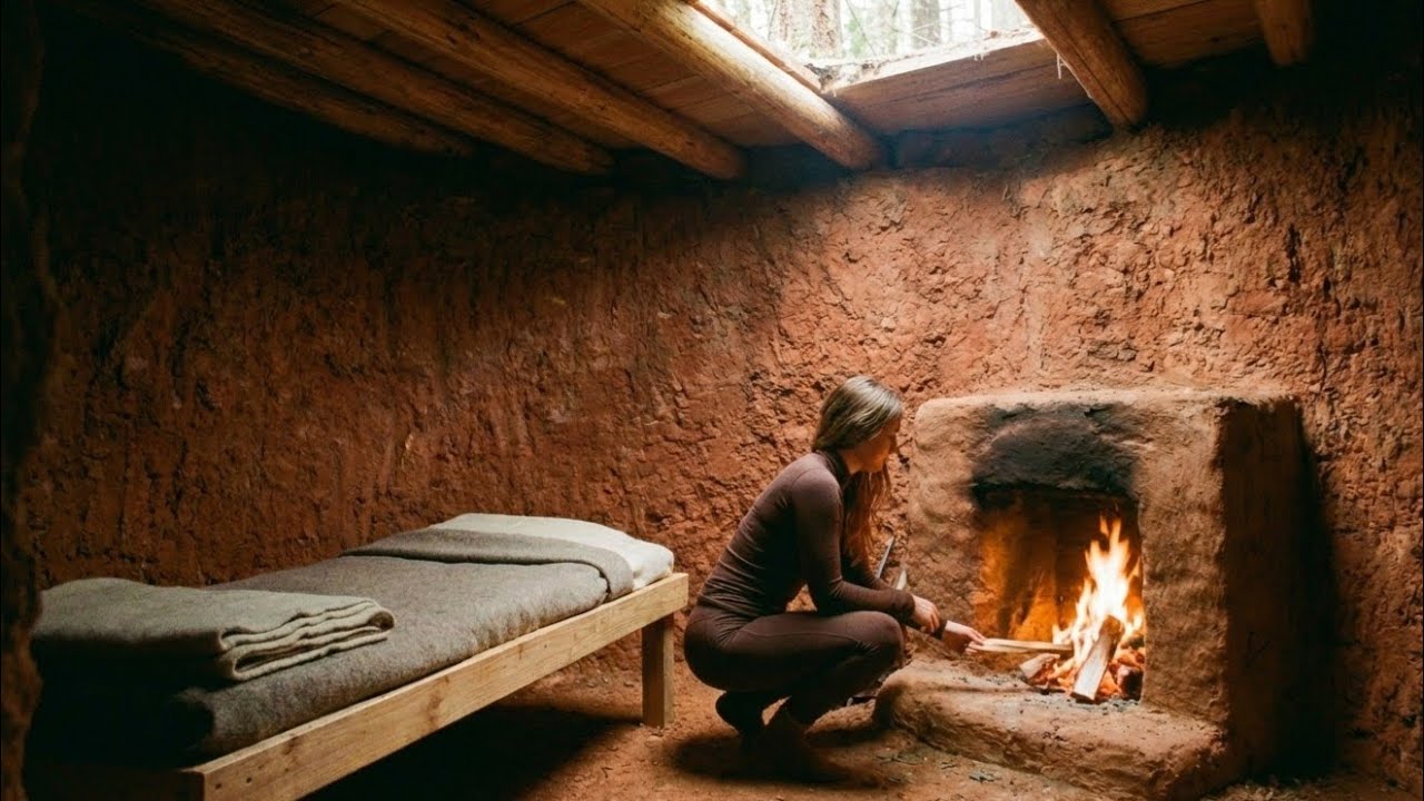 How to Build a Warm Underground Shelter with Fireplace | Solid Log Roof